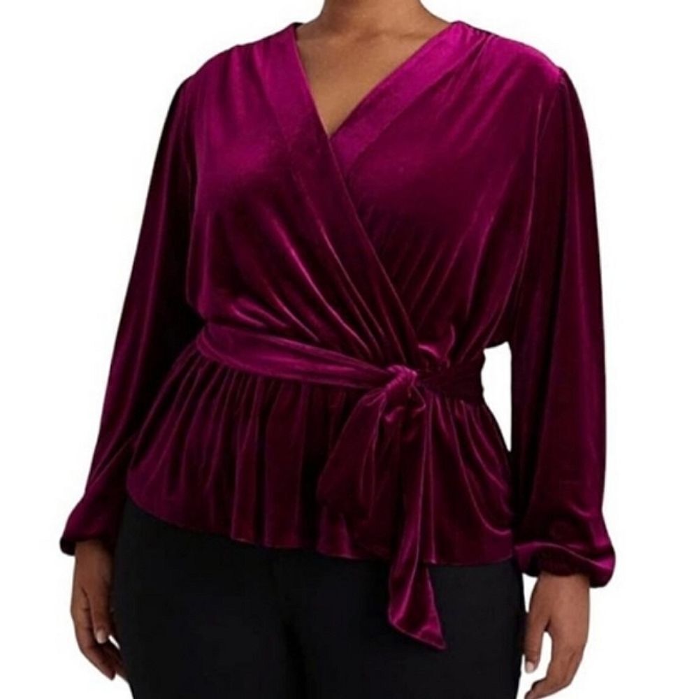 Lauren Ralph Lauren Velvet Wrap Top Tie‎ Waist Black Label Holiday Heritage